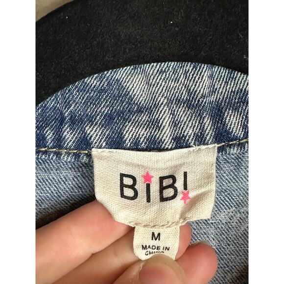 Bibi Blue Jean Acid Wash Distressed Long Sleeve Button Up Denim Jacket Size M - Picture 5 of 6